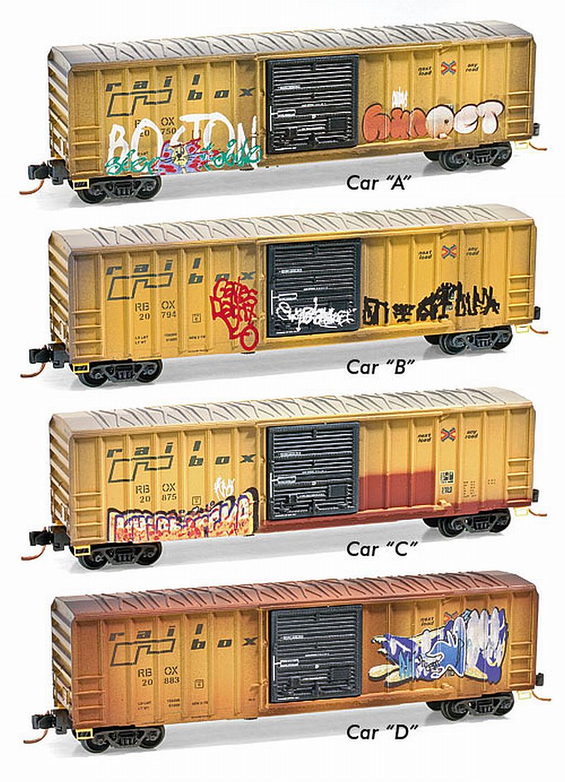 Micro-Trains MTL Z-Scale 50ft Box Cars Railbox Weathered/Monkey Graffiti 2-Pack 